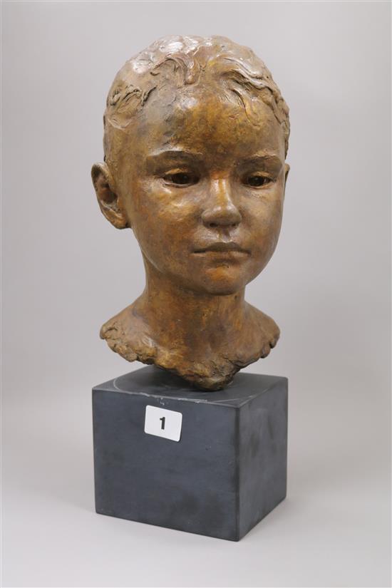 Bernard Sindall (1924-1998). A bronze head of Vanina, height 38cm (overall)